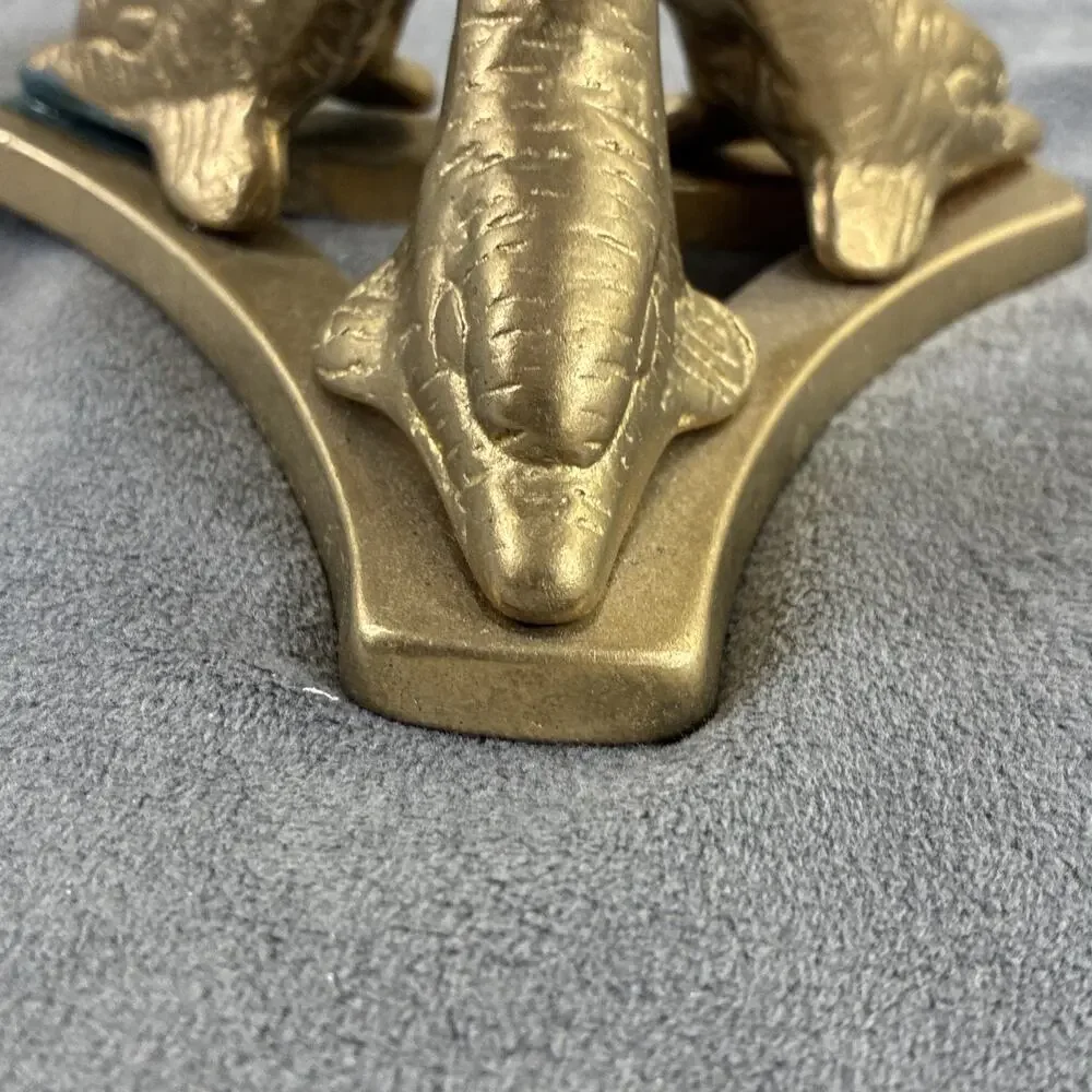 Vintage Solid Brass Three Dolphin Marble or Egg (not Included) Stand Charity